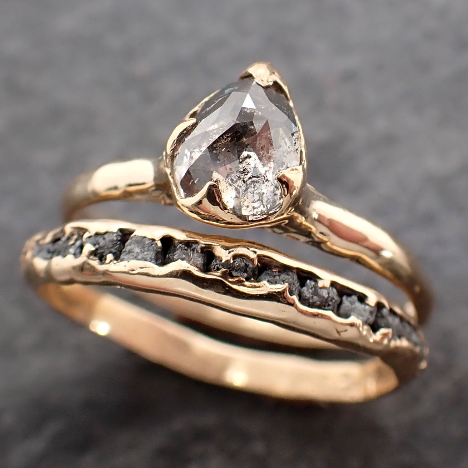 Fancy cut salt and pepper Diamond Solitaire Engagement 14k yellow Gold Wedding Ring Diamond Ring byAngeline 2613