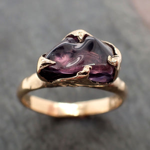Garnet tumbled red wine 18k Yellow gold Solitaire gemstone ring 2788