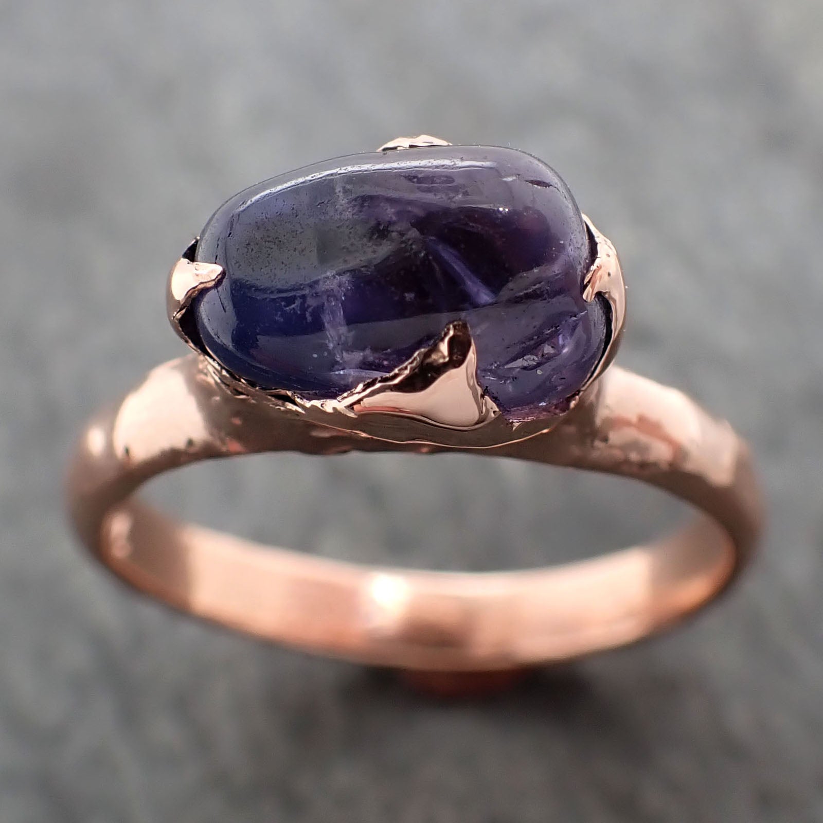 Sapphire purple violet polished 14k Rose gold Solitaire gemstone ring 2794