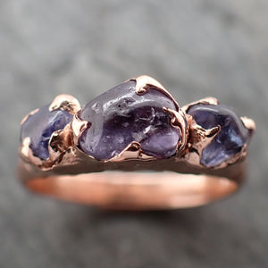 Sapphire purple violet polished 14k Rose gold multi stone gemstone ring 2795