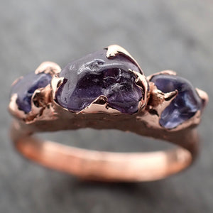 Sapphire purple violet polished 14k Rose gold multi stone gemstone ring 2795