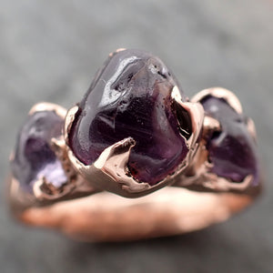 Sapphire purple and lavender polished 14k Rose gold multi stone gemstone ring 2796