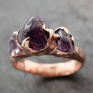 Sapphire purple and lavender polished 14k Rose gold multi stone gemstone ring 2796