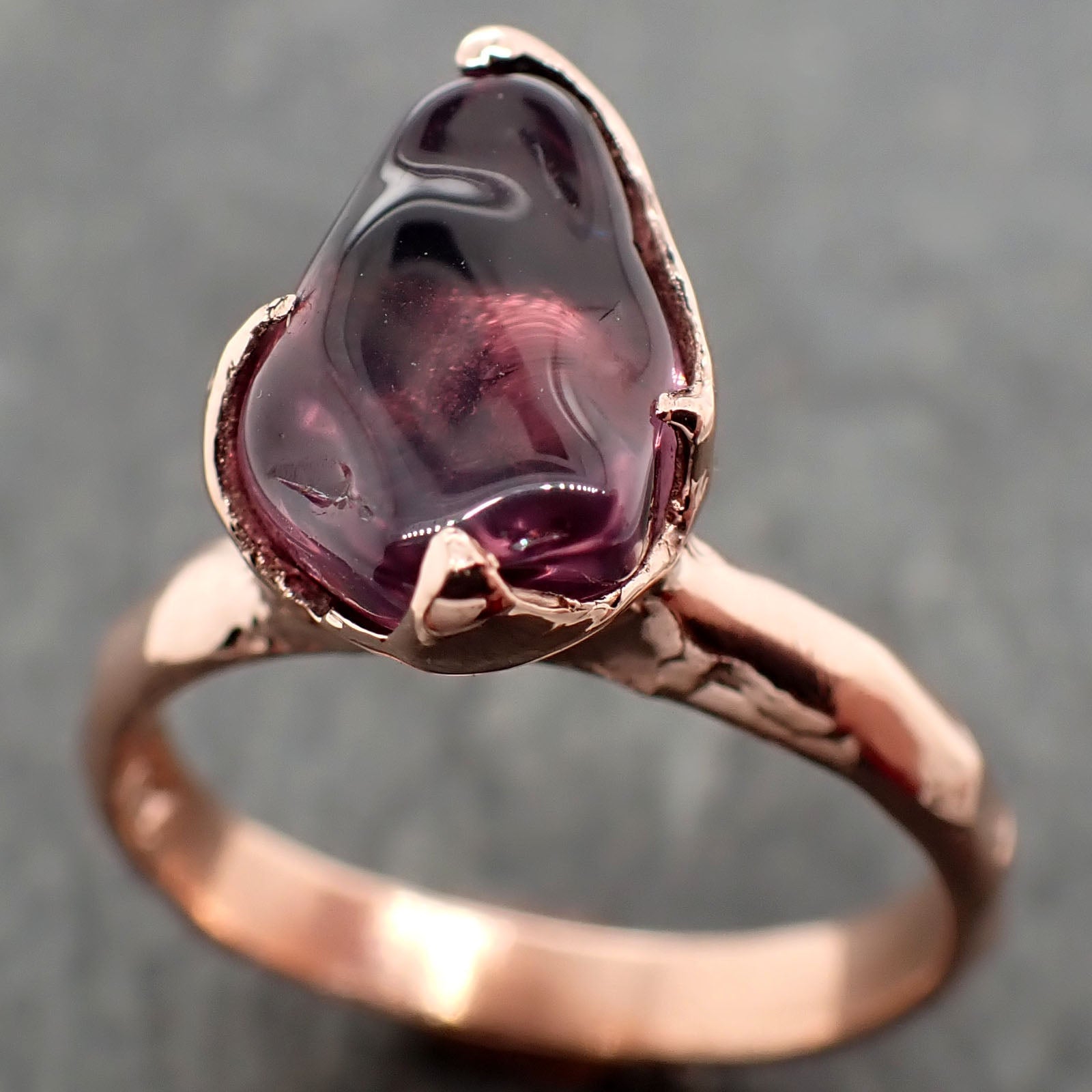 Garnet tumbled red wine 14k Rose gold Solitaire gemstone ring 2790