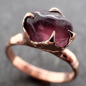 Garnet tumbled red wine 14k Rose gold Solitaire gemstone ring 2789
