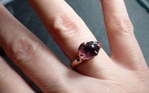 Garnet tumbled red wine 14k Rose gold Solitaire gemstone ring 2789