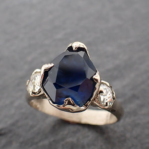 partially faceted blue sapphire and fancy diamonds 18k white gold engagement wedding ring custom gemstone ring multi stone ring 2409 Alternative Engagement