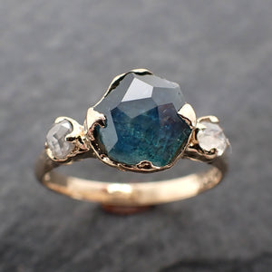 partially faceted blue montana sapphire and fancy diamonds 14k gold engagement wedding ring custom gemstone ring multi stone ring 2412 Alternative Engagement
