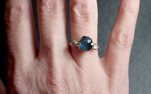 Partially faceted blue Montana Sapphire and fancy Diamonds 14k  Gold Engagement Wedding Ring Custom Gemstone Ring Multi stone Ring 2412