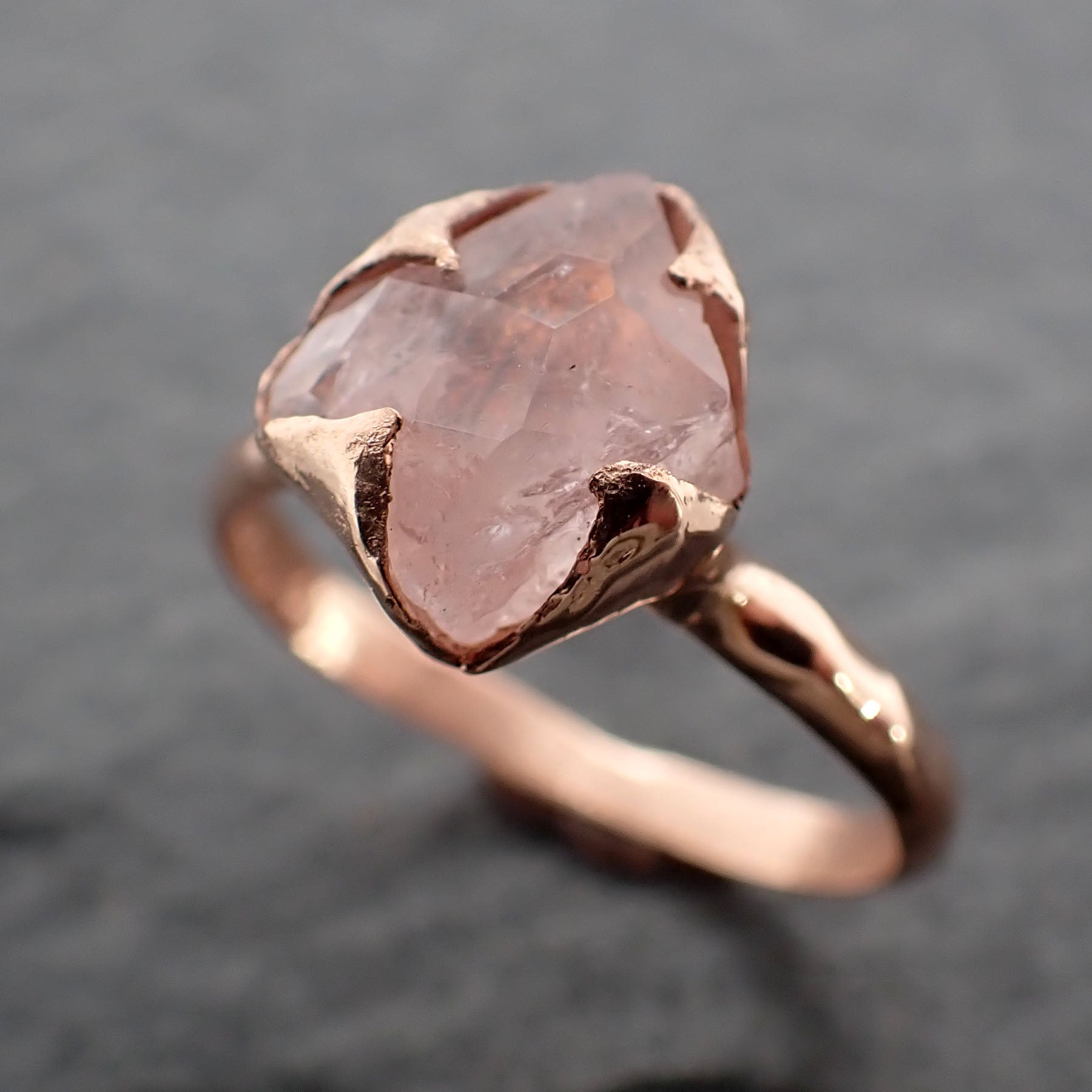 Morganite partially faceted 14k Rose gold solitaire Pink Gemstone Cocktail Ring Statement Ring gemstone Jewelry by Angeline 2416