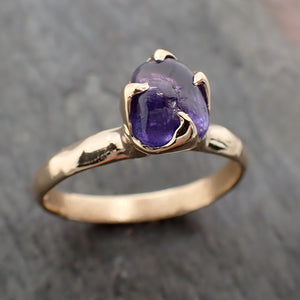 Sapphire Pebble candy 14k yellow gold Solitaire purple polished gemstone ring 2799