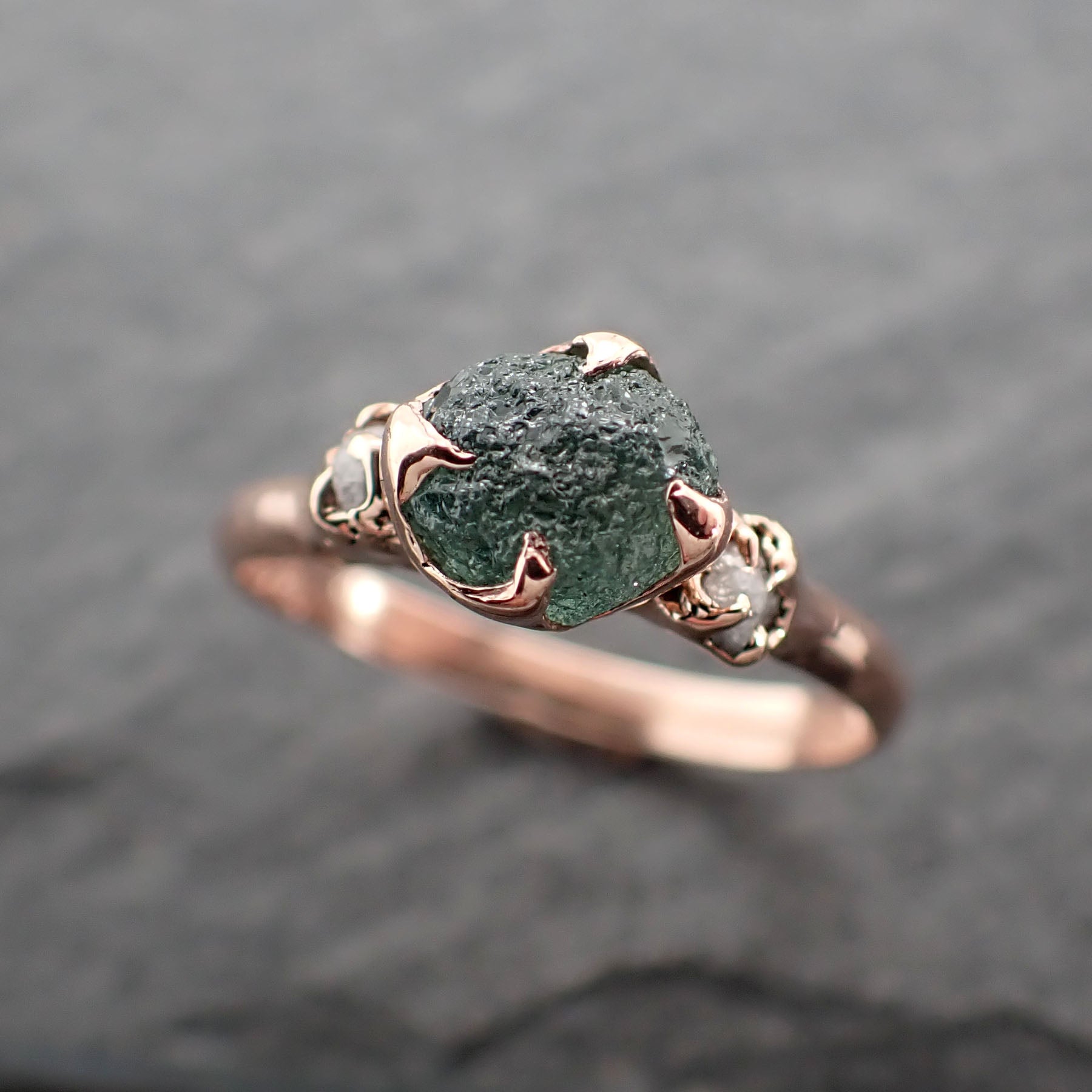 Raw green Montana Sapphire Diamond Rose Gold Engagement Wedding Ring Custom One Of a Kind Gemstone Multi stone Ring 2415