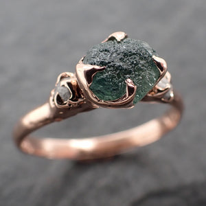 Raw green Montana Sapphire Diamond Rose Gold Engagement Wedding Ring Custom One Of a Kind Gemstone Multi stone Ring 2415