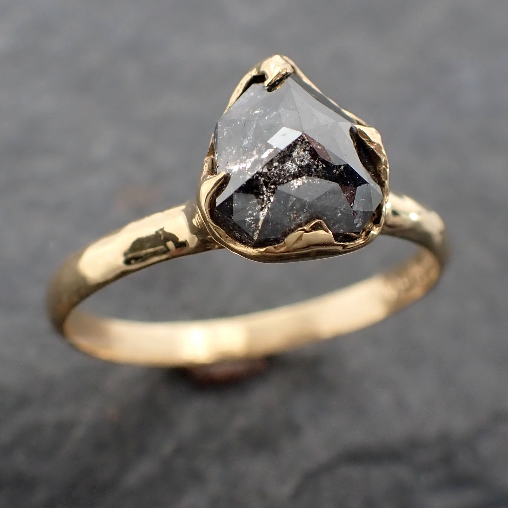 Fancy cut salt and pepper Diamond Solitaire Engagement 14k yellow Gold Wedding Ring Diamond Ring byAngeline 2418