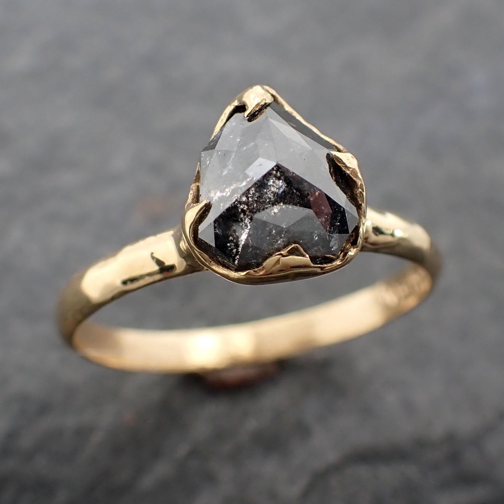 Fancy cut salt and pepper Diamond Solitaire Engagement 14k yellow Gold Wedding Ring Diamond Ring byAngeline 2418