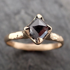 fancy cut salt and pepper diamond solitaire engagement 18k yellow gold wedding ring byangeline 2805 Alternative Engagement