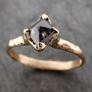 fancy cut salt and pepper diamond solitaire engagement 18k yellow gold wedding ring byangeline 2805 Alternative Engagement