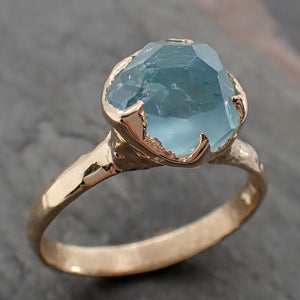 Partially faceted Aquamarine Solitaire Ring 18k Yellow gold Custom One Of a Kind Gemstone Ring Bespoke byAngeline 2801