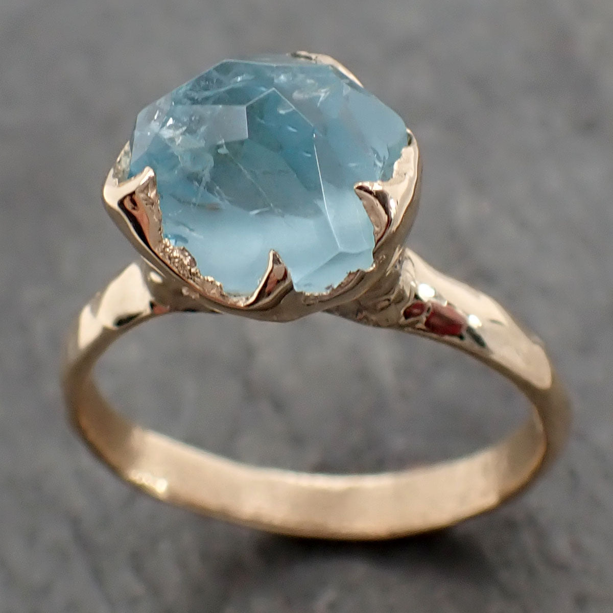 Partially faceted Aquamarine Solitaire Ring 18k Yellow gold Custom One Of a Kind Gemstone Ring Bespoke byAngeline 2801