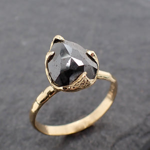Fancy cut black Carbonado diamond Solitaire Engagement 18k yellow Gold Wedding Ring byAngeline 2422