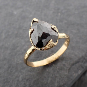 Fancy cut black Carbonado diamond Solitaire Engagement 18k yellow Gold Wedding Ring byAngeline 2422
