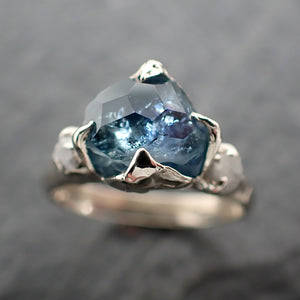 Partially faceted Montana Sapphire Diamond 14k White Gold Engagement Ring Wedding Ring Custom blue Gemstone Ring Multi stone Ring 2434