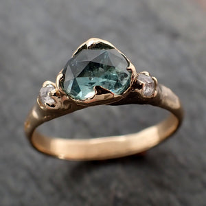 Fancy cut blue-green Montana Sapphire and fancy cut Diamonds 18k Yellow Gold Engagement Wedding Ring Gemstone Ring Multi stone Ring 2813