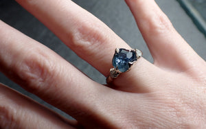Partially faceted Montana Sapphire Diamond 14k White Gold Engagement Ring Wedding Ring Custom blue Gemstone Ring Multi stone Ring 2434