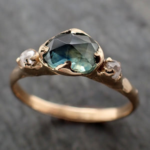 Fancy cut blue Montana Sapphire and fancy cut Diamonds 18k Yellow Gold Engagement Wedding Ring Gemstone Ring Multi stone Ring 2812