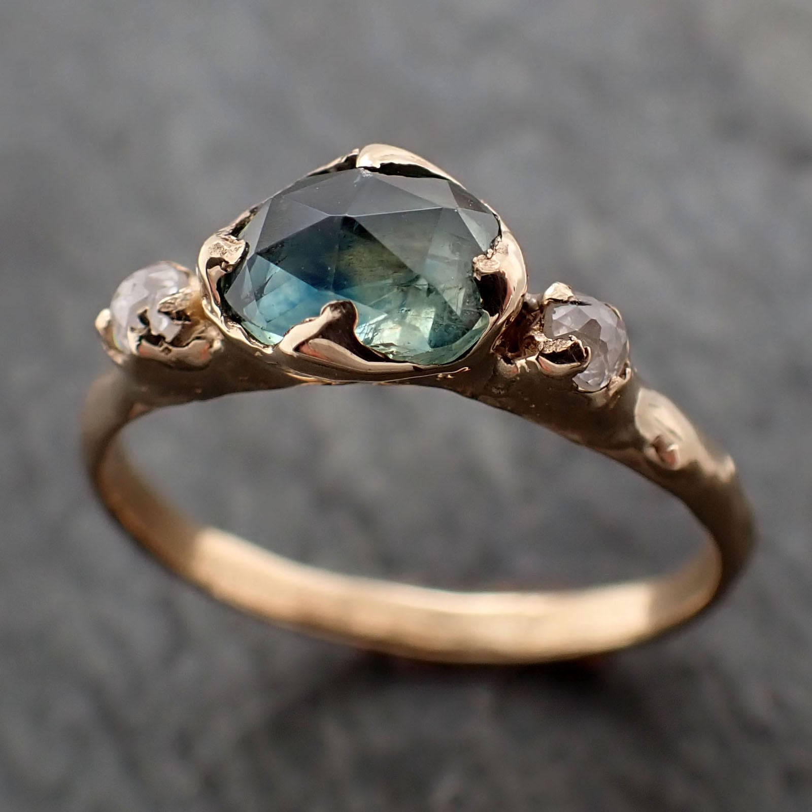 Fancy cut blue Montana Sapphire and fancy cut Diamonds 18k Yellow Gold Engagement Wedding Ring Gemstone Ring Multi stone Ring 2812