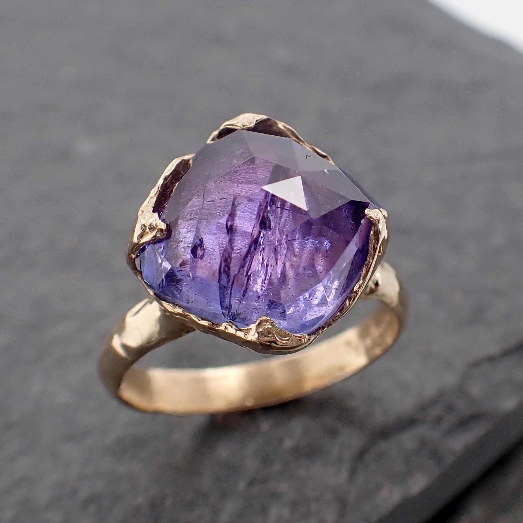 fancy cut tanzanite crystal solitaire 18k recycled yellow gold ring tanzanite stacking statement byangeline 2421 Alternative Engagement