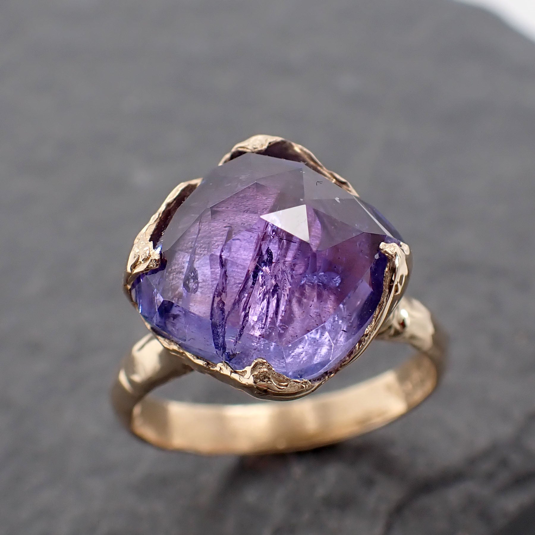 fancy cut tanzanite crystal solitaire 18k recycled yellow gold ring tanzanite stacking statement byangeline 2421 Alternative Engagement