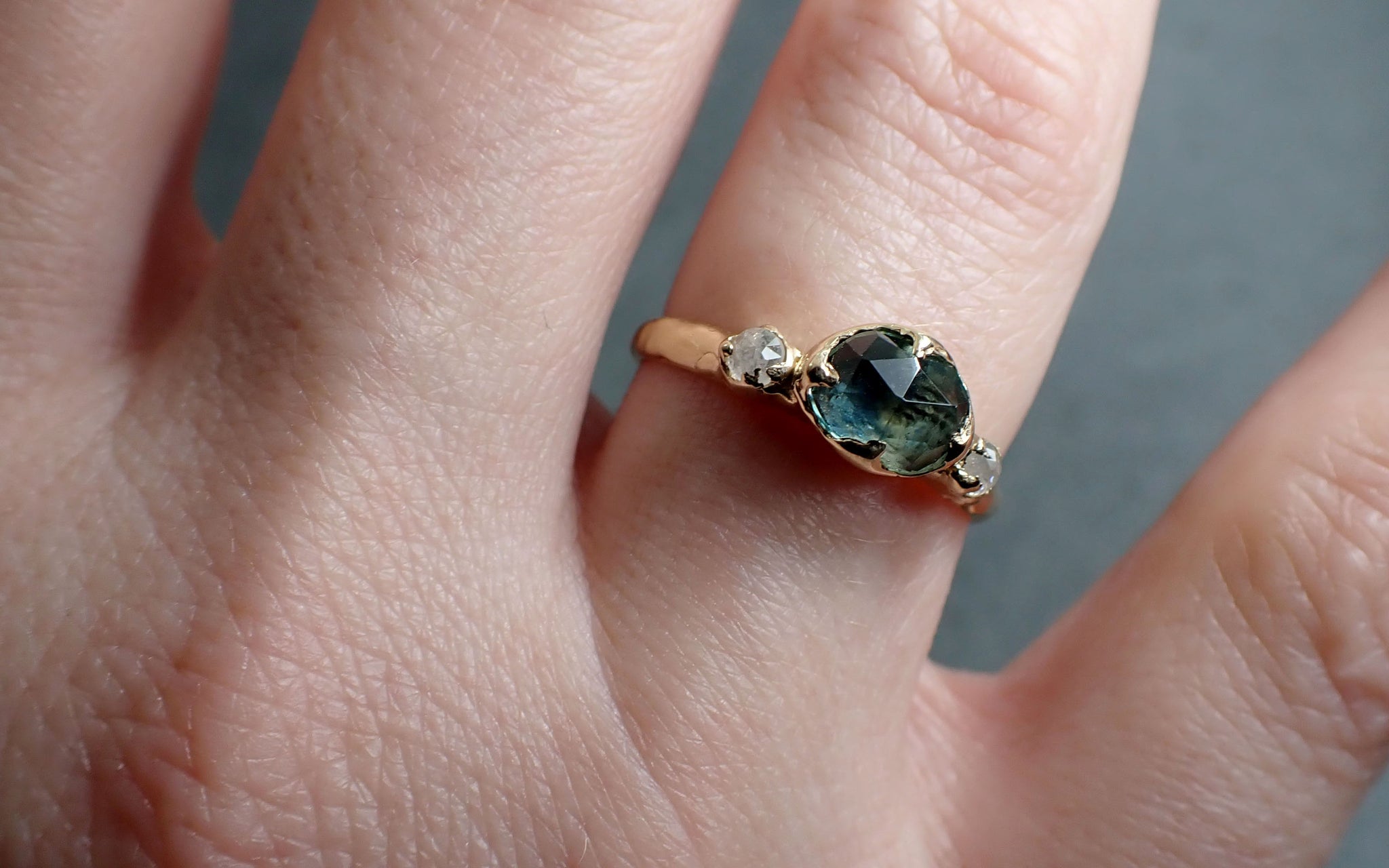 fancy cut blue montana sapphire and fancy cut diamonds 18k yellow gold engagement wedding ring gemstone ring multi stone ring 2812 Alternative Engagement