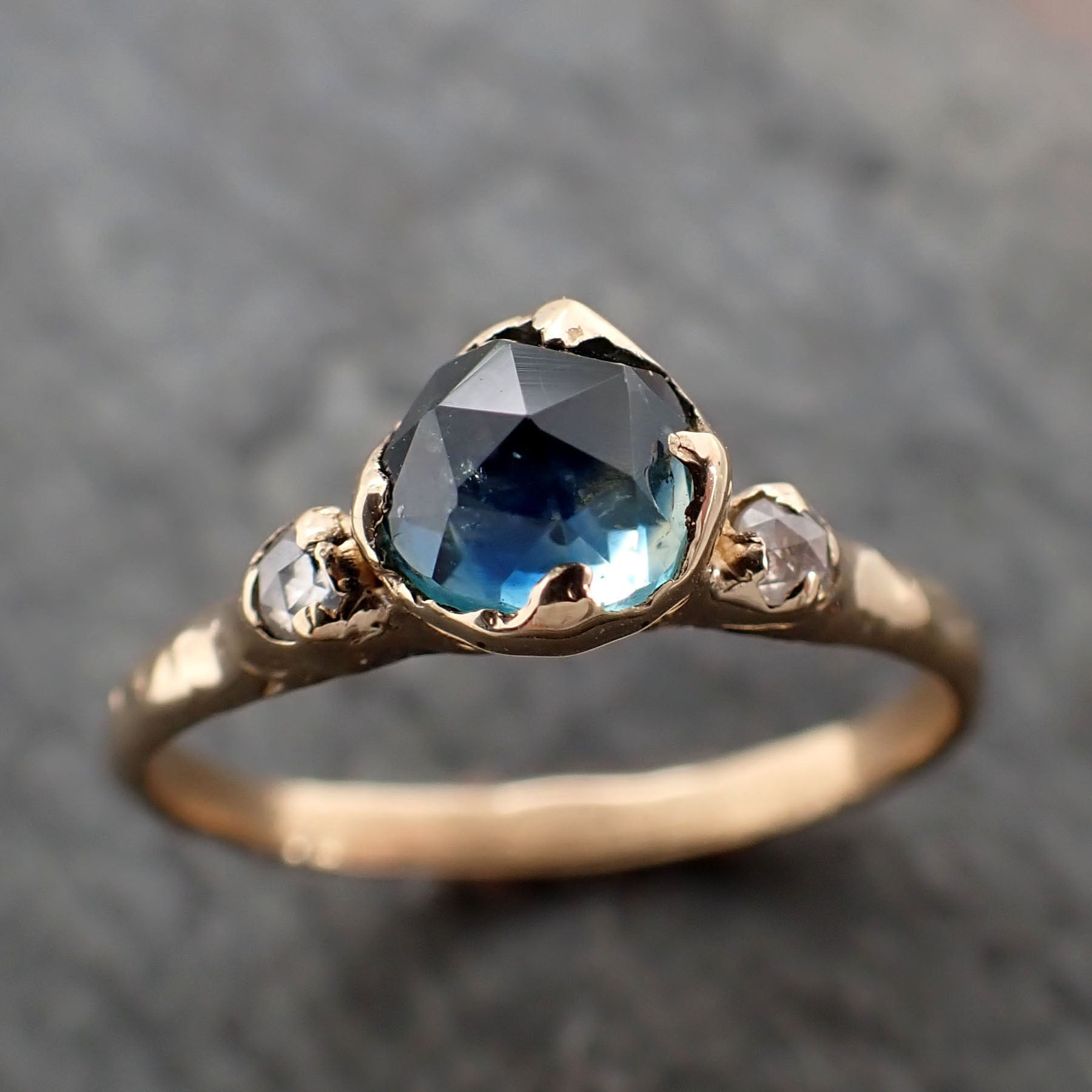 Fancy cut blue Montana Sapphire and fancy cut Diamonds 18k Yellow Gold Engagement Wedding Ring Gemstone Ring Multi stone Ring 2823