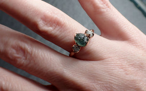 Raw blue-green Sapphire Diamond Rose Gold Engagement Ring Wedding Ring Custom One Of a Kind Gemstone Multi stone Ring 2428