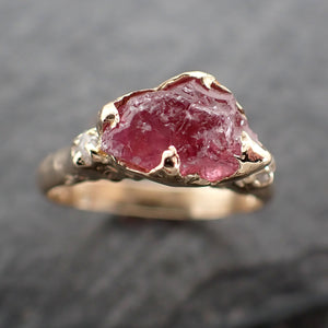 Raw Pink Spinel engagement 14k Yellow gold Multi Stone Gemstone Ring 2426
