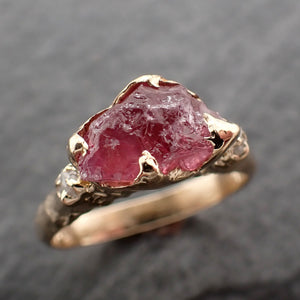 Raw Pink Spinel engagement 14k Yellow gold Multi Stone Gemstone Ring 2426