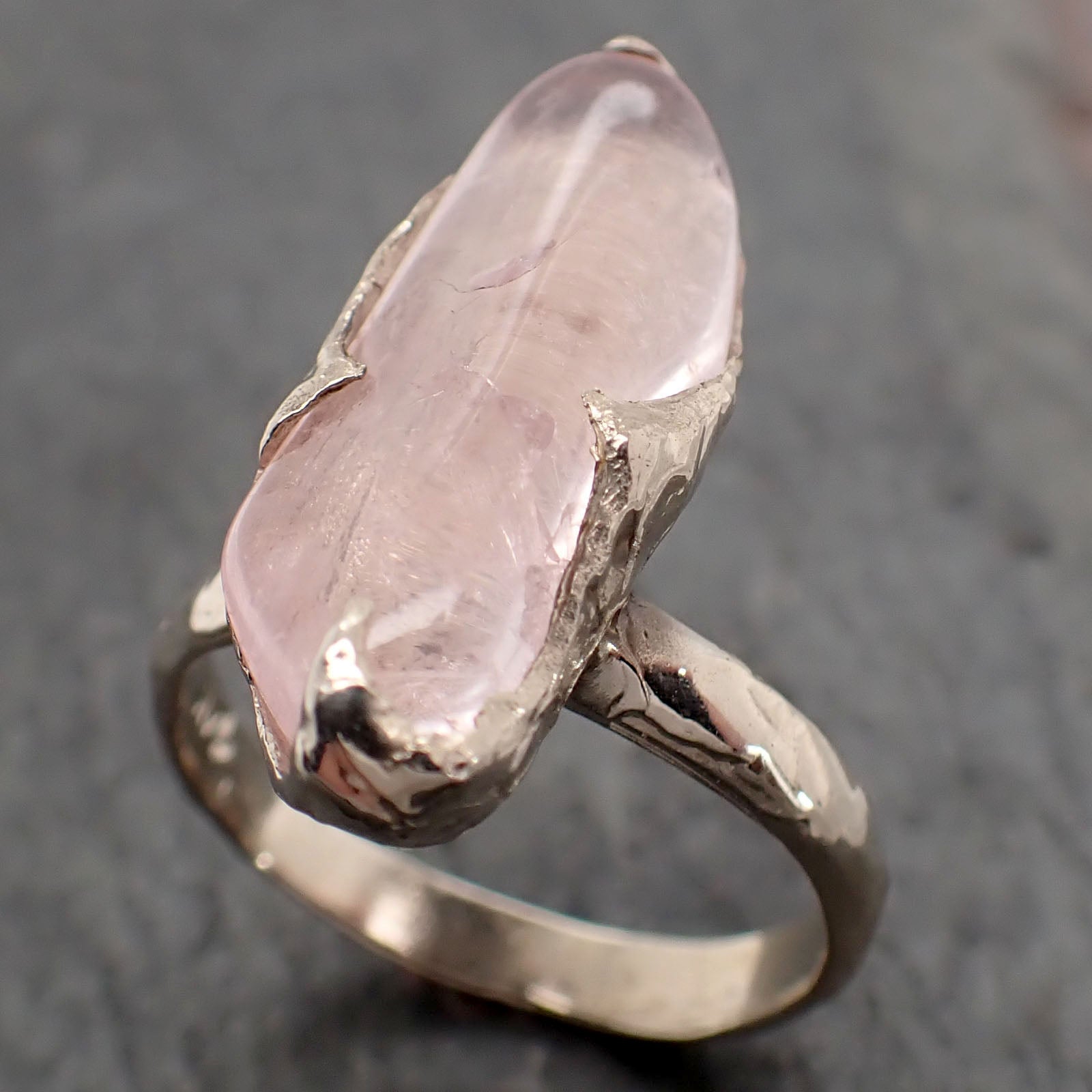 Morganite Pebble candy polished White 14k gold Solitaire gemstone ring 2820