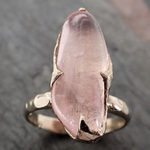 Morganite Pebble candy polished White 14k gold Solitaire gemstone ring 2820