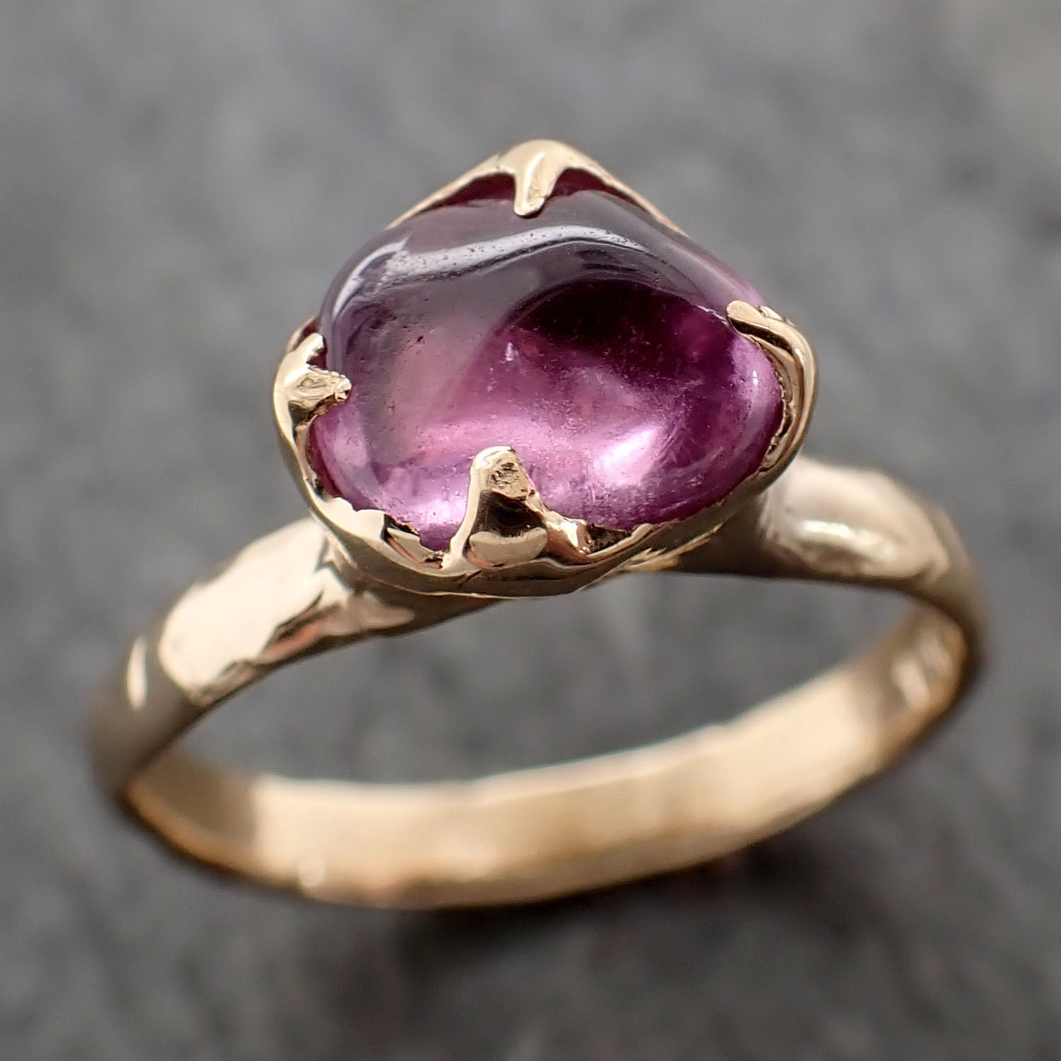 Sapphire Pebble candy 18k yellow gold Solitaire pink polished gemstone ring 2815