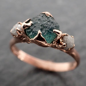 Raw blue-green Sapphire Diamond Rose Gold Engagement Ring Wedding Ring Custom One Of a Kind Gemstone Multi stone Ring 2429
