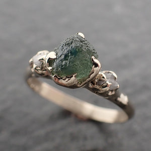 Raw blue green Montana Sapphire Diamond White 14k Gold Engagement Wedding Ring Custom One Of a Kind Gemstone Multi stone Ring 2431