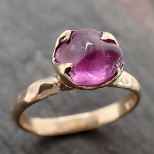Sapphire Pebble candy 18k yellow gold Solitaire pink polished gemstone ring 2810