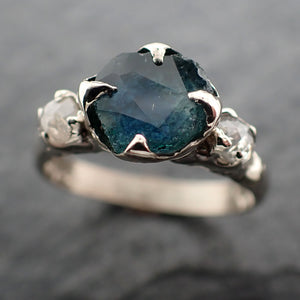 Partially faceted Montana Sapphire Diamond 14k White Gold Engagement Ring Wedding Ring Custom blue Gemstone Ring Multi stone Ring 2435