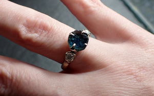 partially faceted montana sapphire diamond 14k white gold engagement ring wedding ring custom blue gemstone ring multi stone ring 2435 Alternative Engagement