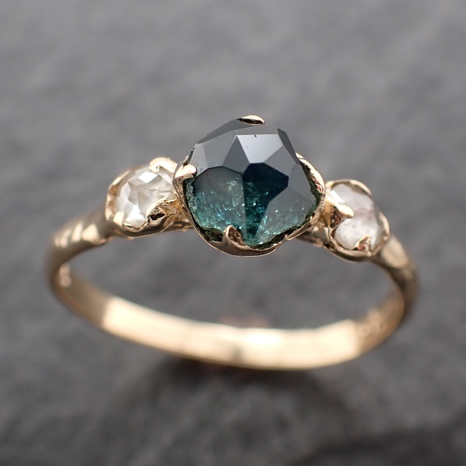 Partially faceted blue Montana Sapphire and fancy Diamonds 14k Yellow Gold Engagement Wedding Ring Gemstone Ring Multi stone Ring 2424