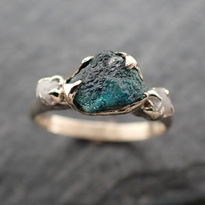 Raw blue Montana Sapphire Diamond White 18k Gold Engagement Wedding Ring Custom One Of a Kind Gemstone Multi stone Ring 2432