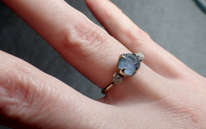 Raw blue Montana Sapphire Diamond White 18k Gold Engagement Wedding Ring Custom One Of a Kind Gemstone Multi stone Ring 2433