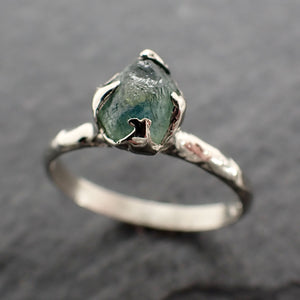 Raw Blue-green Montana Sapphire 18k White Gold Engagement Ring Wedding Ring Custom Gemstone Ring Solitaire Ring byAngeline 2430