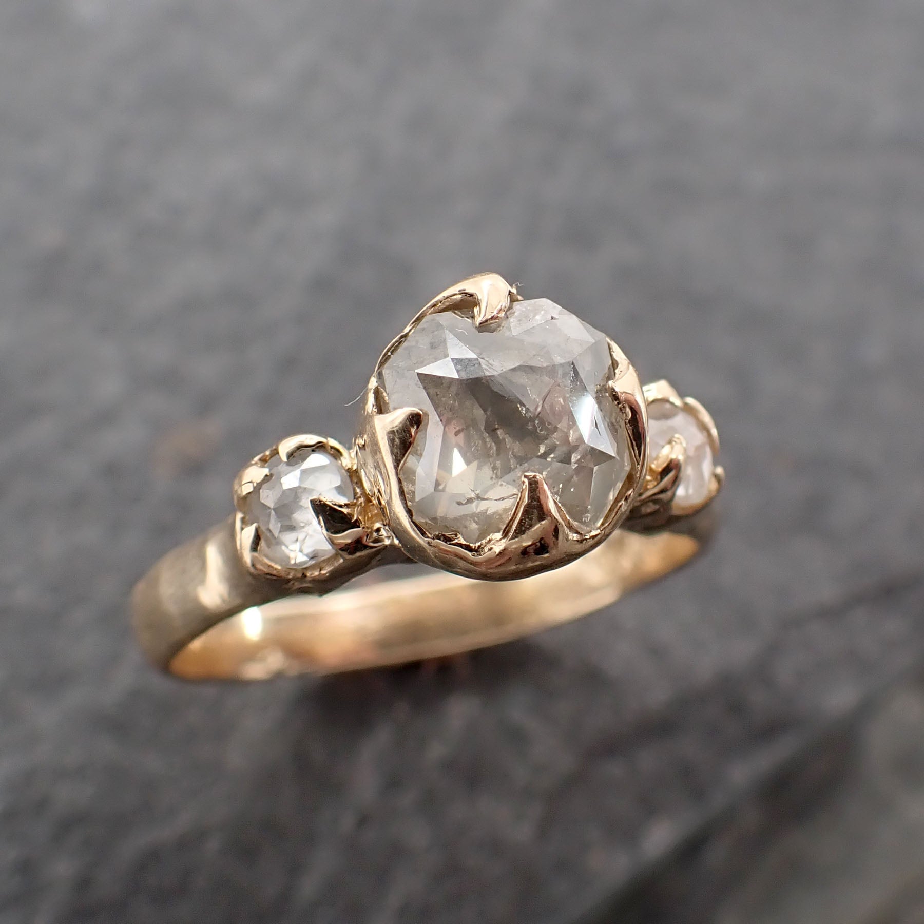 Fancy cut white Diamond Engagement 14k Yellow Gold Multi stone Wedding Ring Stacking byAngeline 2420